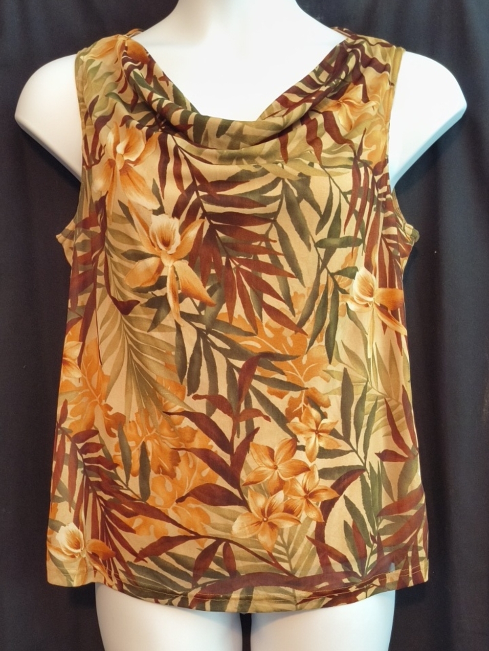 George Tropical Floral Cowl Neck Camisole - Olive, Gold, Brown #0072